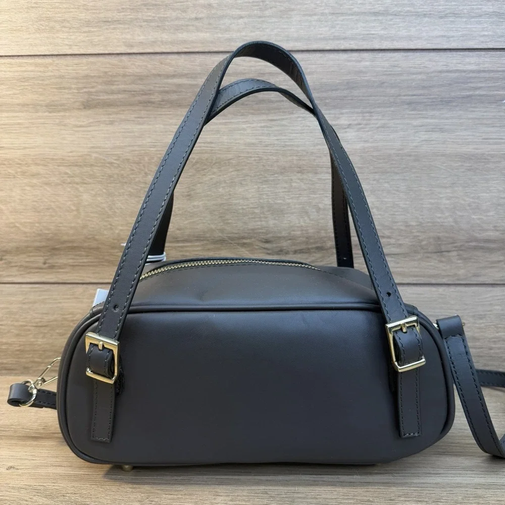 Isadora Italian Leather Belted East West Convertible Satchel Bag Olive Green NWT